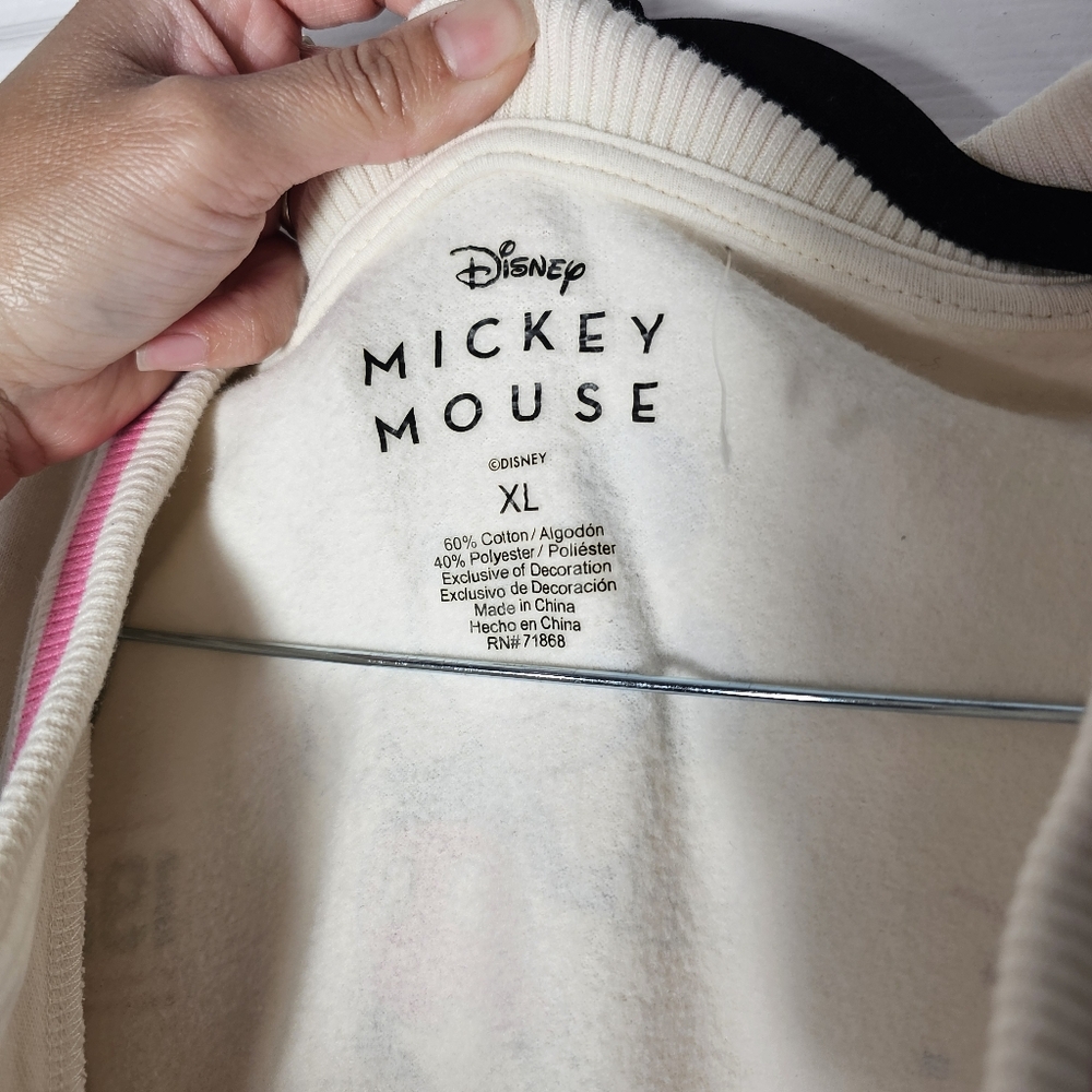 DISNEY MICKEY MOUSE XL Bomber Varsity Embroidered Jacket Pink Ivory Buttoned - Picture 11 of 13